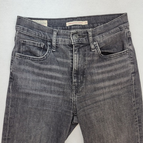 Levis Jeans Womens 26 Black 724 High Rise Straight Distressed Raw Hem Denim - Picture 2 of 12